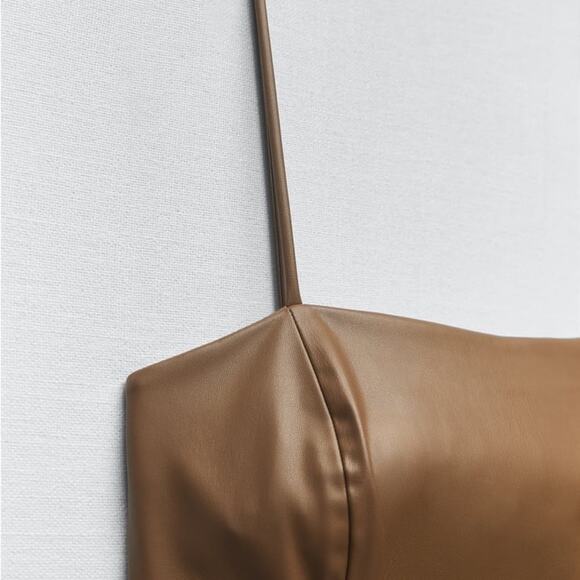 ZARA FAUX LEATHER DRESS LIGHT BROWN - Picture 2 of 4